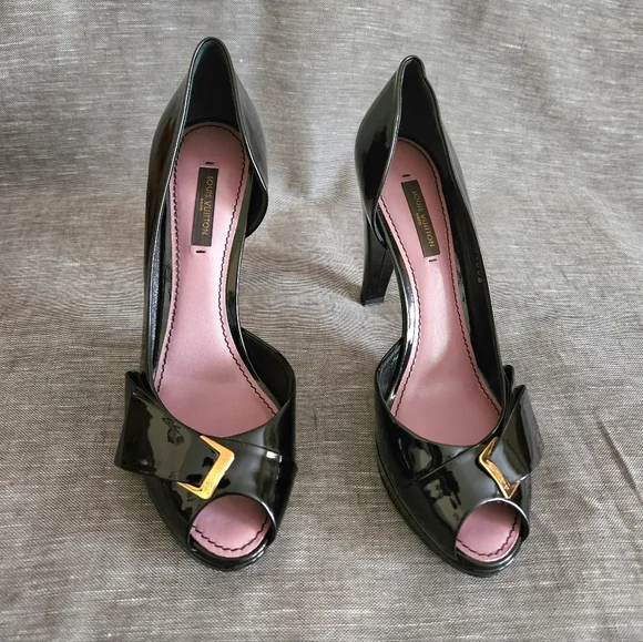 Louis Vuitton Patent Leather Open-Toe Luxury Pump Heels Size 7.5 US (Worn 2x) - Picture 3 of 16